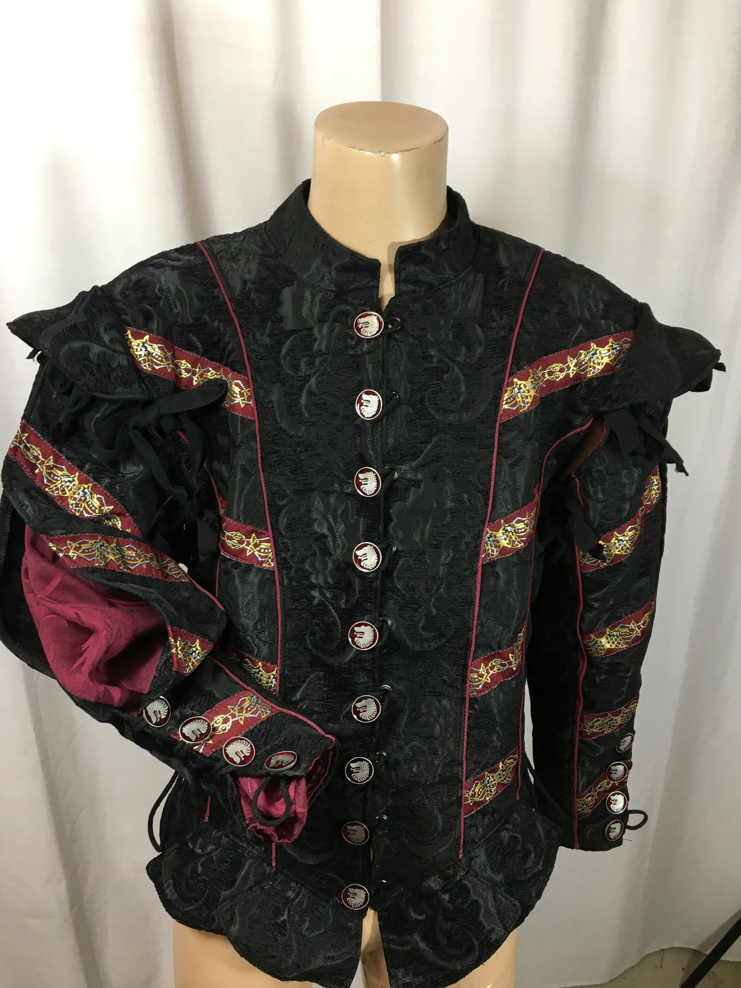 Black and Black fabric / Wine Celtic Wolf trim