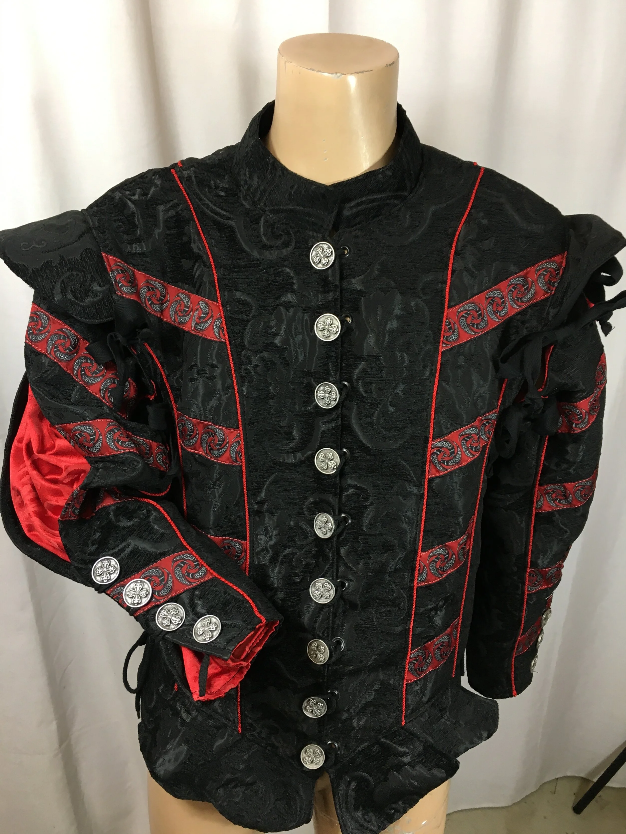 Black and Black fabric / Red Celtic Raven trim
