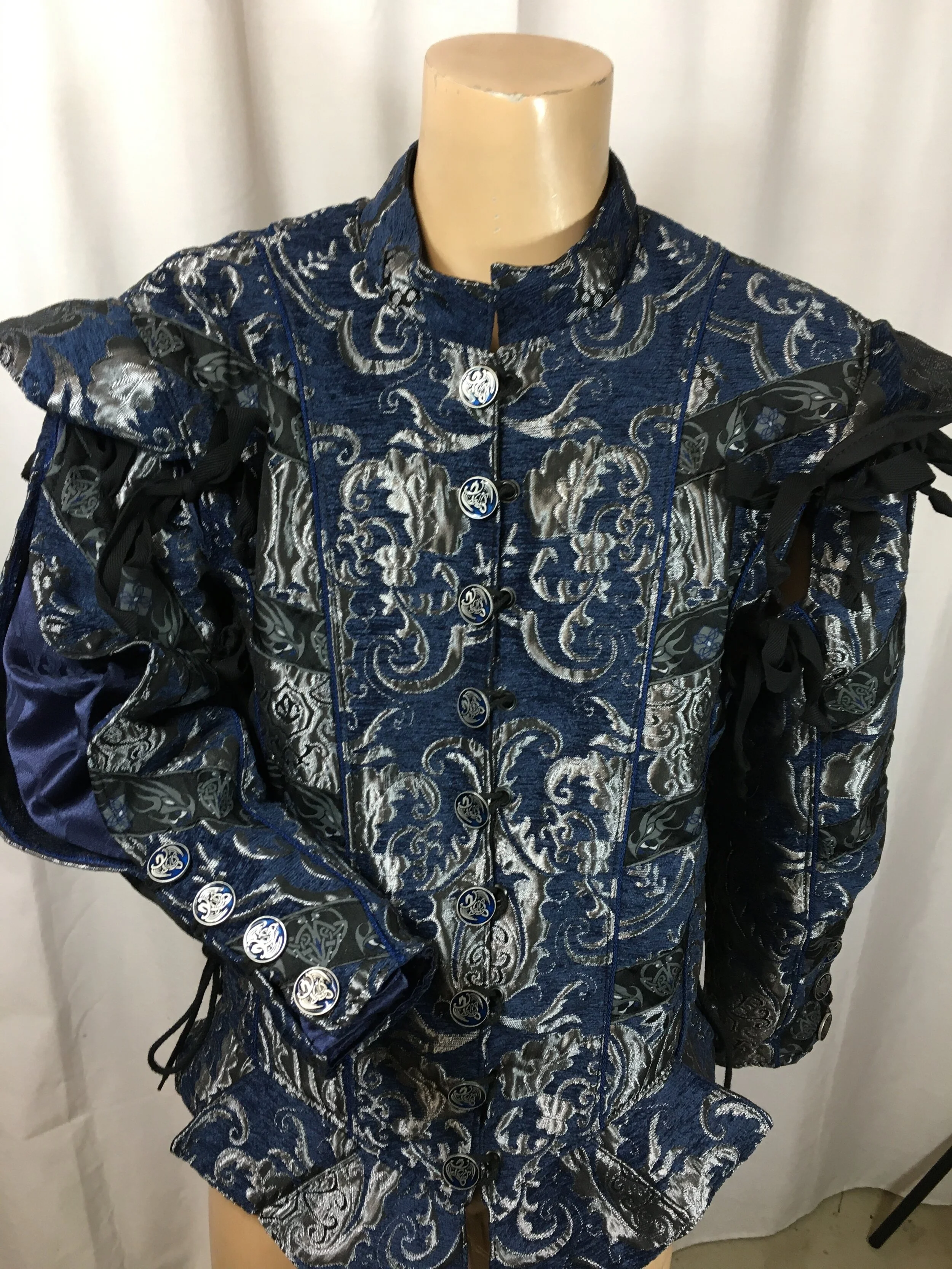 Blue and Silver fabric / Blue and Grey Celtic Dragon trim