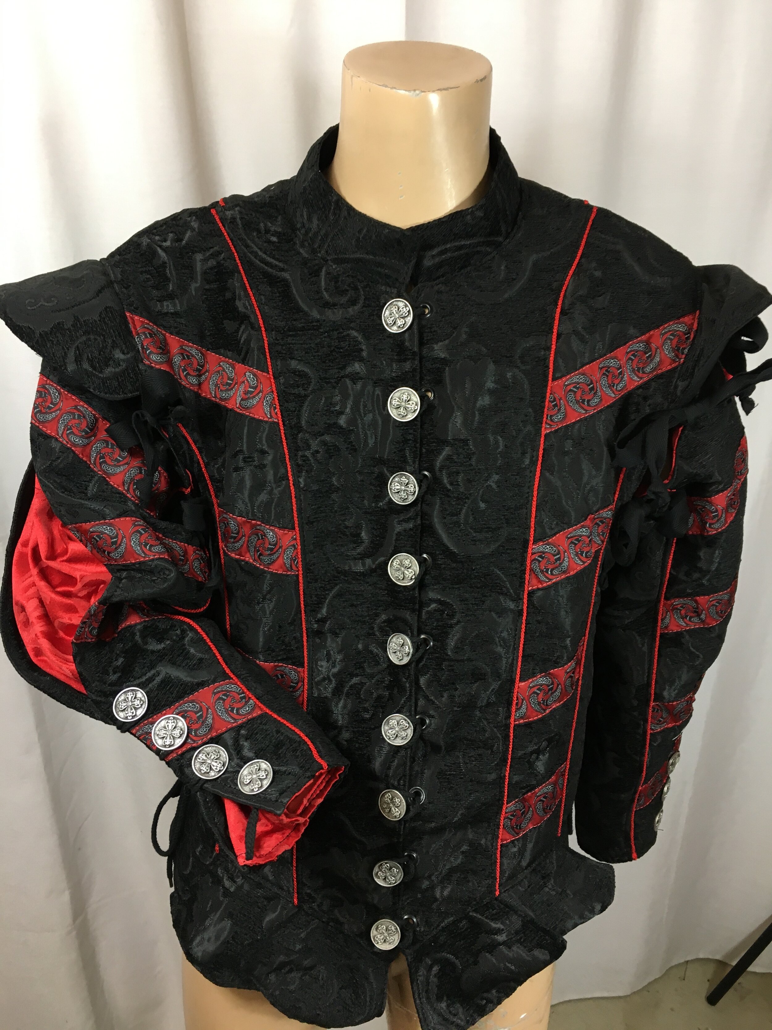 Black and Black fabric / Red Celtic Raven Trim