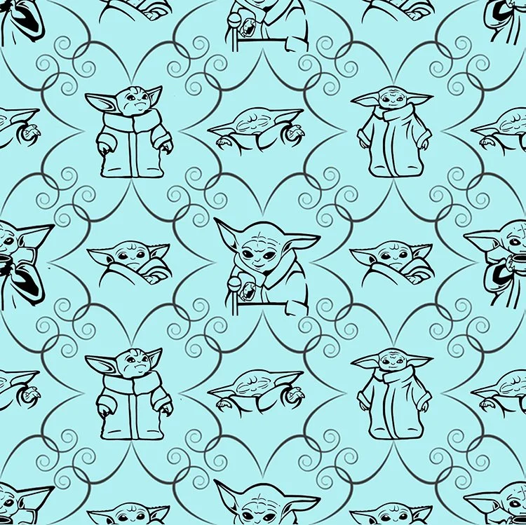 Baby Yoda Damask Blue