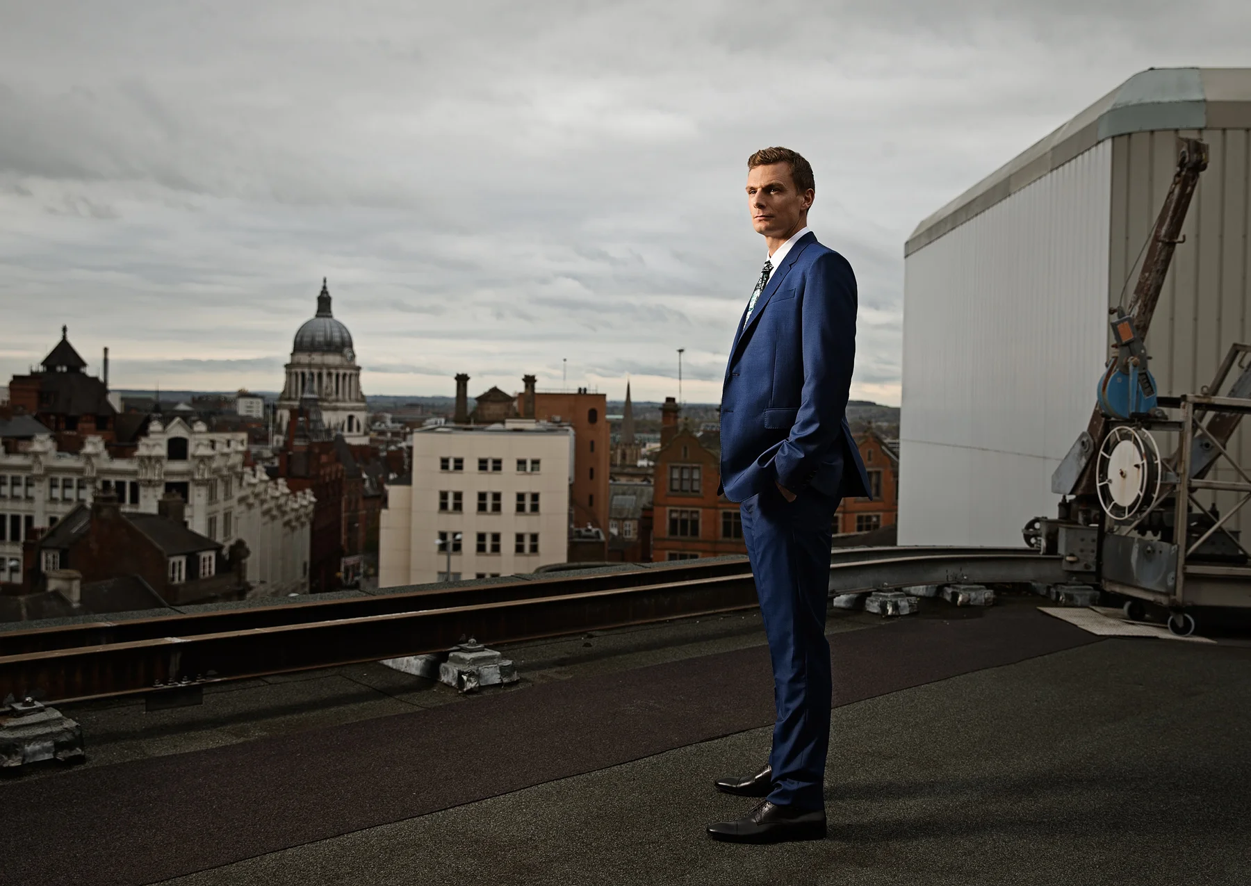 Nottingham city skyline photography for Paul Smith fashion by Karl Bratby