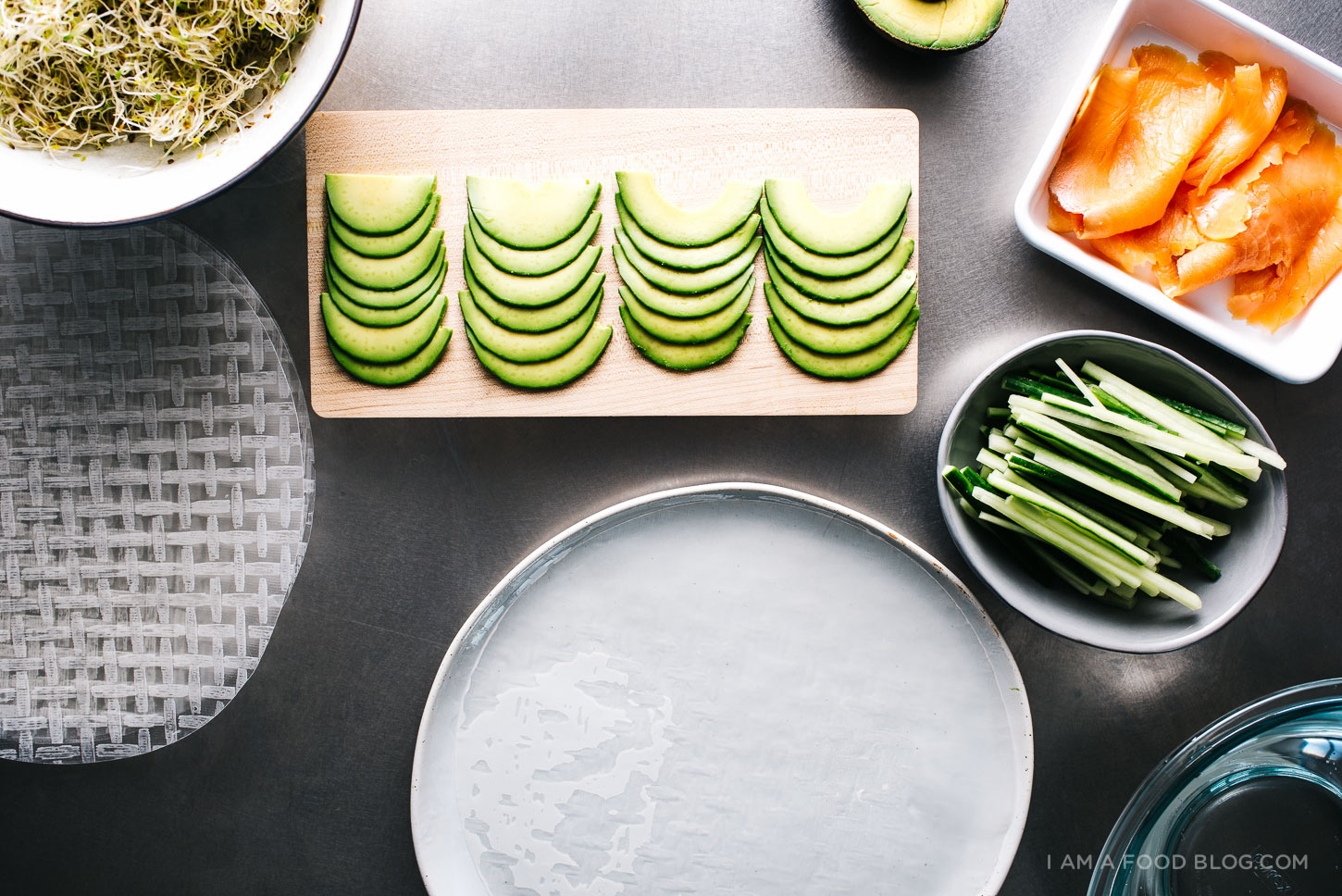 Smoked Salmon and Avocado rolls. The recipe via "I am a food blog".