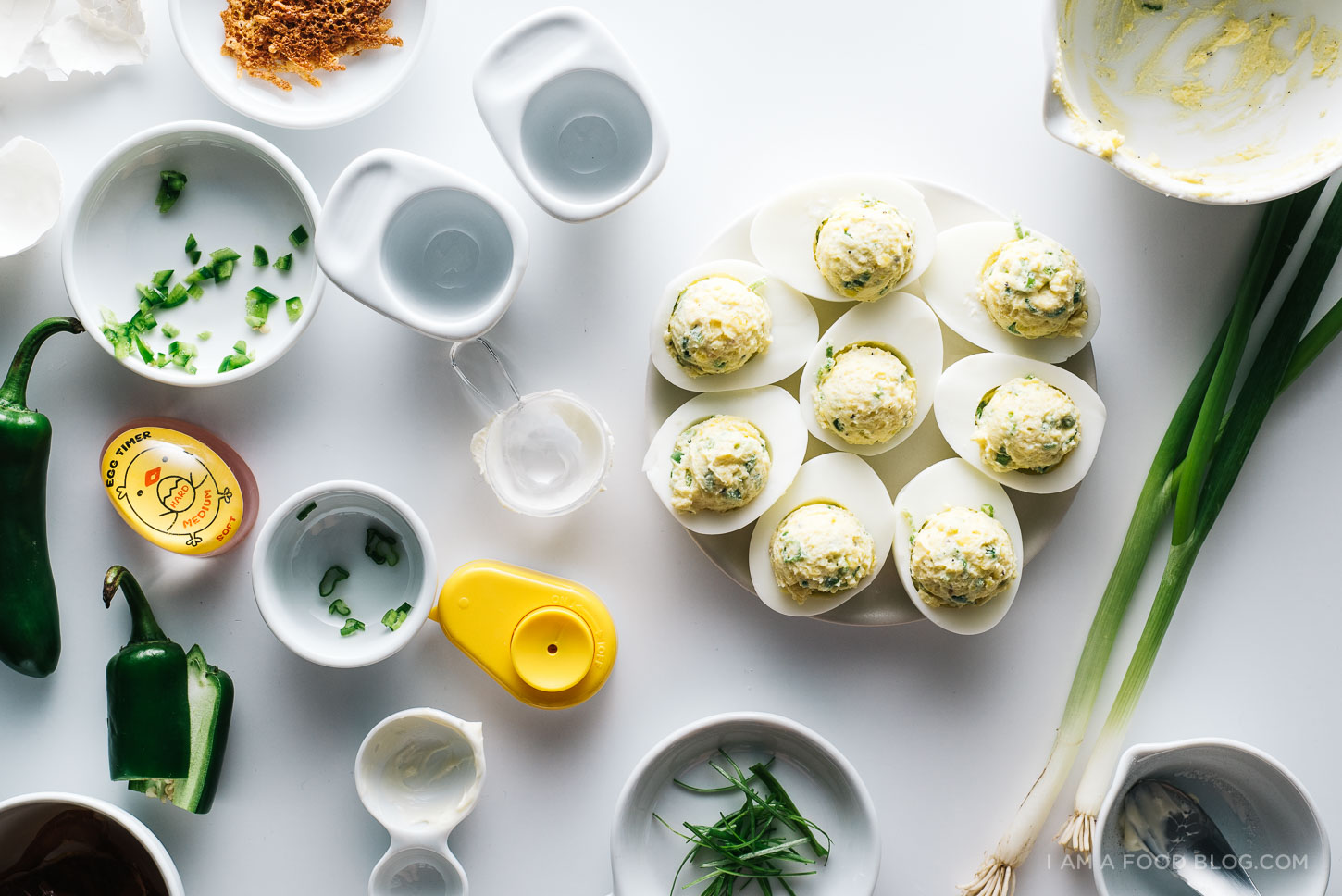 Jalapeno Popper Deviled Eggs. The recipe via "I am a food blog".