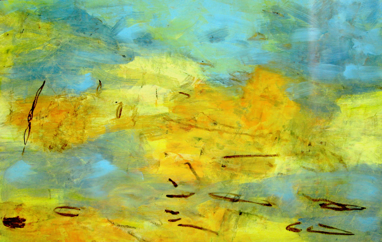 Traces in Nature, acrylic and ink on wood, 2010, 35''x72''