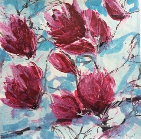  Magnolias, 2022, 12’’ x 12’’, acrylic on paper, private collection 
