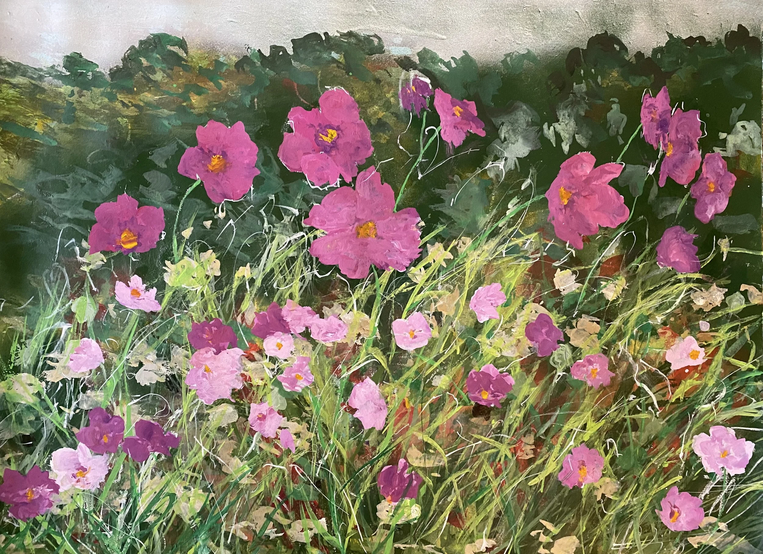 Late Summer, 22’’ x 30’’, acrylic and spray paint on paper. 2025