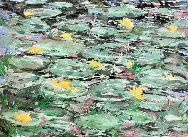 Water Lilies, 22’’ x 30’’, acrylic on paper, 2025