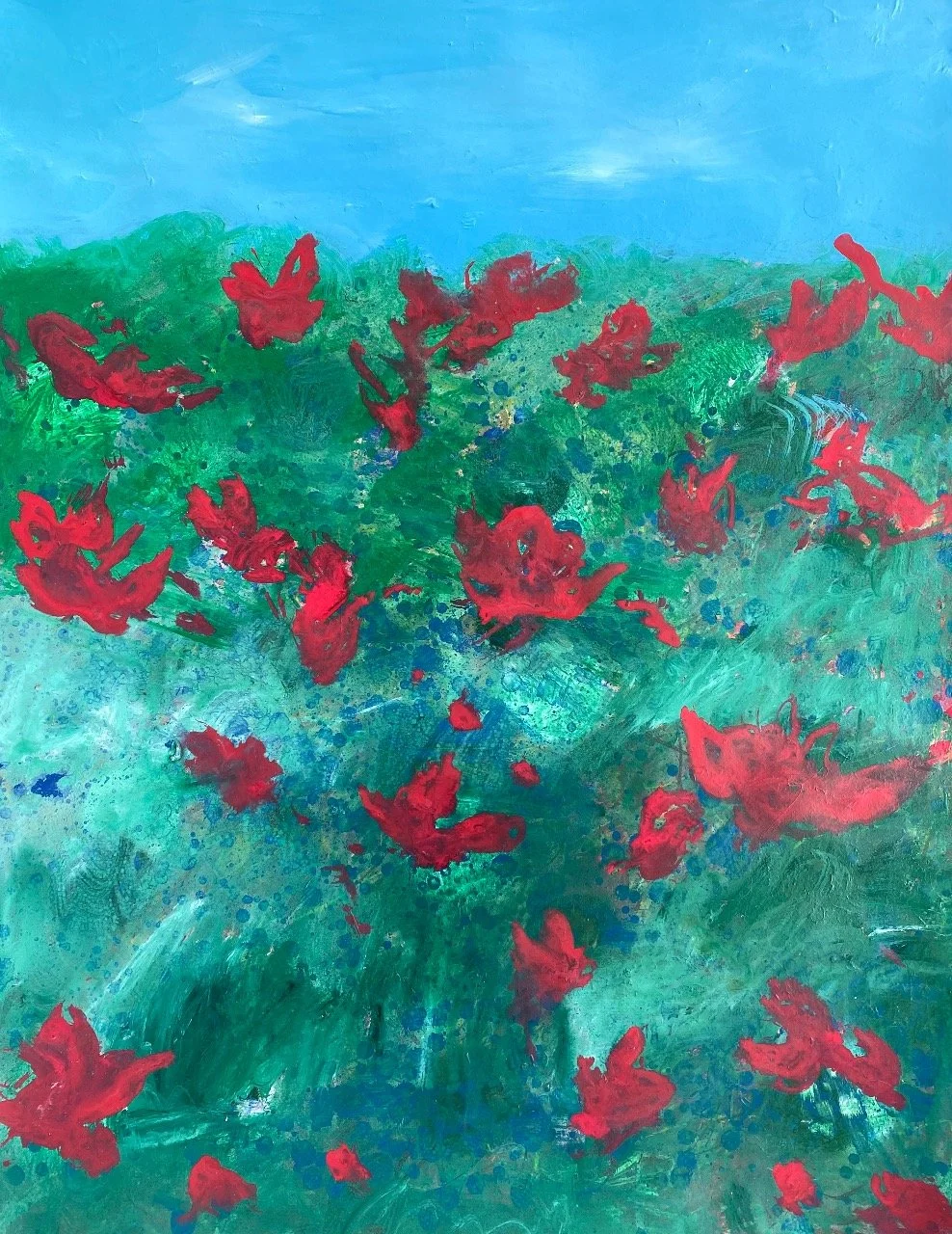  27 Roses, 2025, 27’’ x 20’’, acrylic and gold leaf on paper 