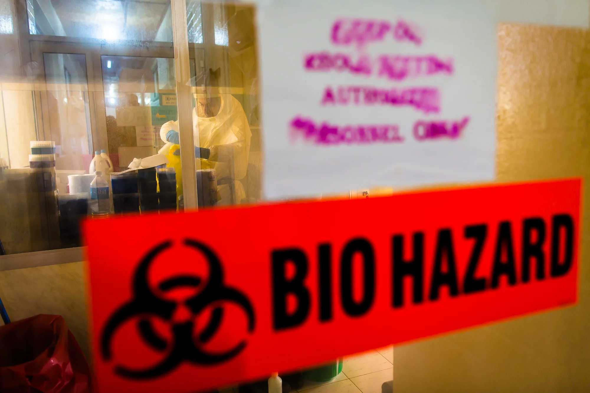  Harbel, Liberia - September 26, 2014: Dr. Anthony Jones works inside an Ebola testing lab at the&nbsp;Liberian Institute for Biomedical Research (LIBR).&nbsp;“This is one of the best labs Africa has ever seen,” says Alec Hail, Senior Clinical Veteri