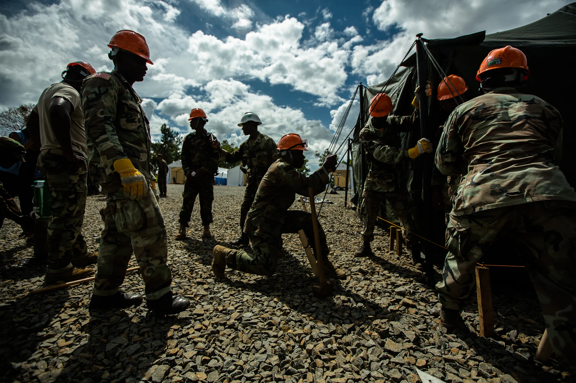  Tubmanburg, Liberia - October 15, 2014: The U.S. Department of Defense in collaboration with a team of engineers from the Armed Forces of Liberia (AFL) constructing&nbsp;an&nbsp;Ebola treatment unit in Tubmanburg,&nbsp;Bomi County. The team of AFL e