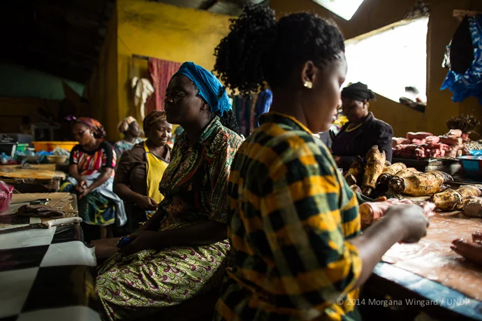  Oretha Sampon, 40, sells fish in Waterside Market next to West Point in Monrovia on September 18, 2014. Before the Ebola Outbreak she would sell 50 to 100 fish each day. Now she only sells about 25. She says no one is buying during the crisis becaus