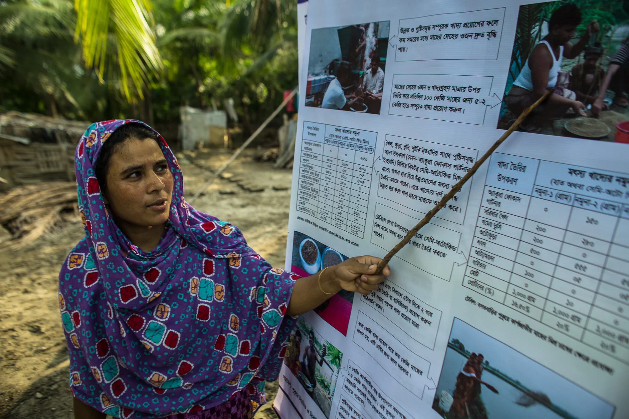 Ruma Begum, 28, a fish farmer in southern Bangladesh, shares what she's learned about fish farming with her neighbors. 