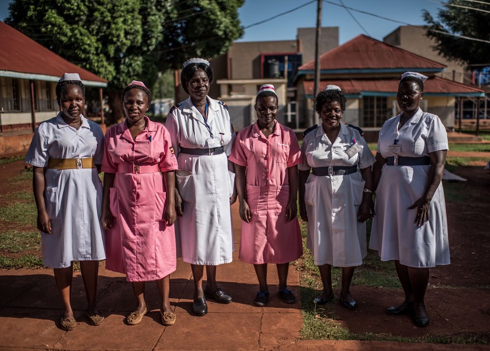  Nursing staff pose for a picture at the Jinja Regional Referral Hopsital in Jinja, Uganda. 