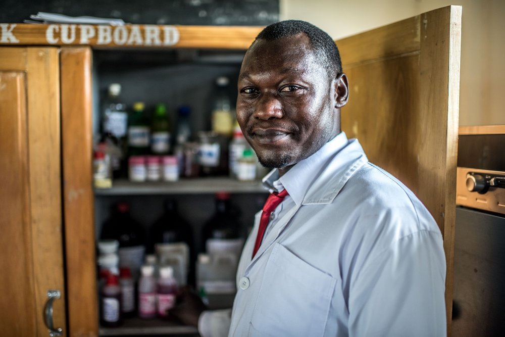  Cheptoyek Tom Albert, a 30 year old student at the Soroti Pharmacy School, photographed in the school’s lab. 