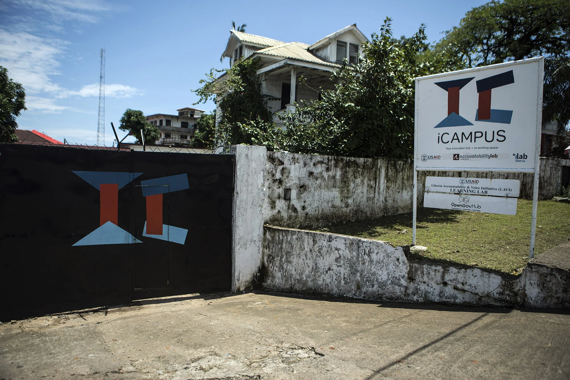 MONROVIA, LIBERIA: Aug. 28, 2017 - The Accountability Lab building located inside the iCampus in Monrovia, Liberia. iCampus is a shared working space for organizations who focus on technology, accountability and social change in Liberia. It is a focal point for open governance work.