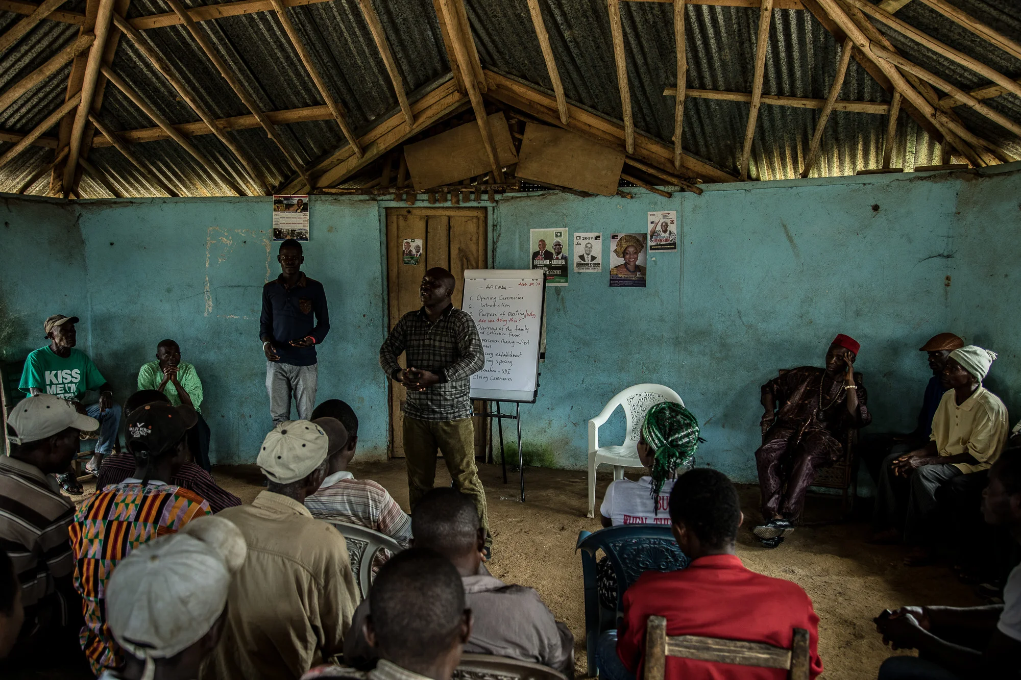 BLAYAH TOWN, LIBERIA: Aug. 30, 2017 - The Jogbahn Clan fought against the British-owned company Equatorial Palm Oil (EPO) when they tried to take over their land in 2013. The people in the community depend on the land for their livelihoods. The Sustainable Development Institute (SDI) started to help the community by submitting a formal complaint to the to the Roundtable on Sustainable Palm Oil (RSPO). SDI taught the clan about land rights and resisting with non-violence. THE RSPO determined that the land EPO was using belonged to the clan. SGI trained the community how to map their land and boundaries were created that EPO accepted not to cross. Photo by Morgana Wingard