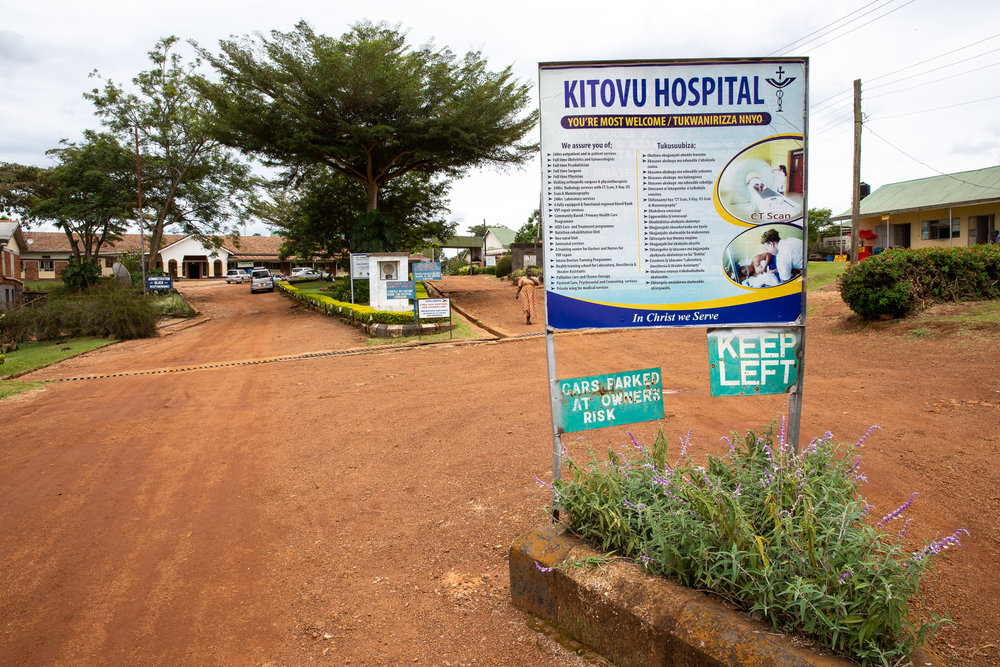  MASAKA DISTRICT, UGANDA: March 28, 2019  - The welcome board at the Kitovu Mission Hospital where the USAID Fistula Care Plus program was introduced.
Photo by: Carielle Doe 