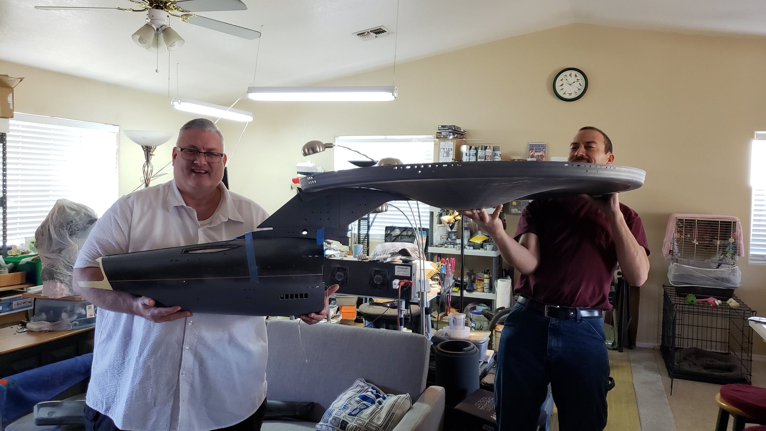 Kurt Kuhn (L) and Dan Grumeretz with The Motion Picture Enterprise NCC-1701 Refit replica under construction in Arizona - January 2019