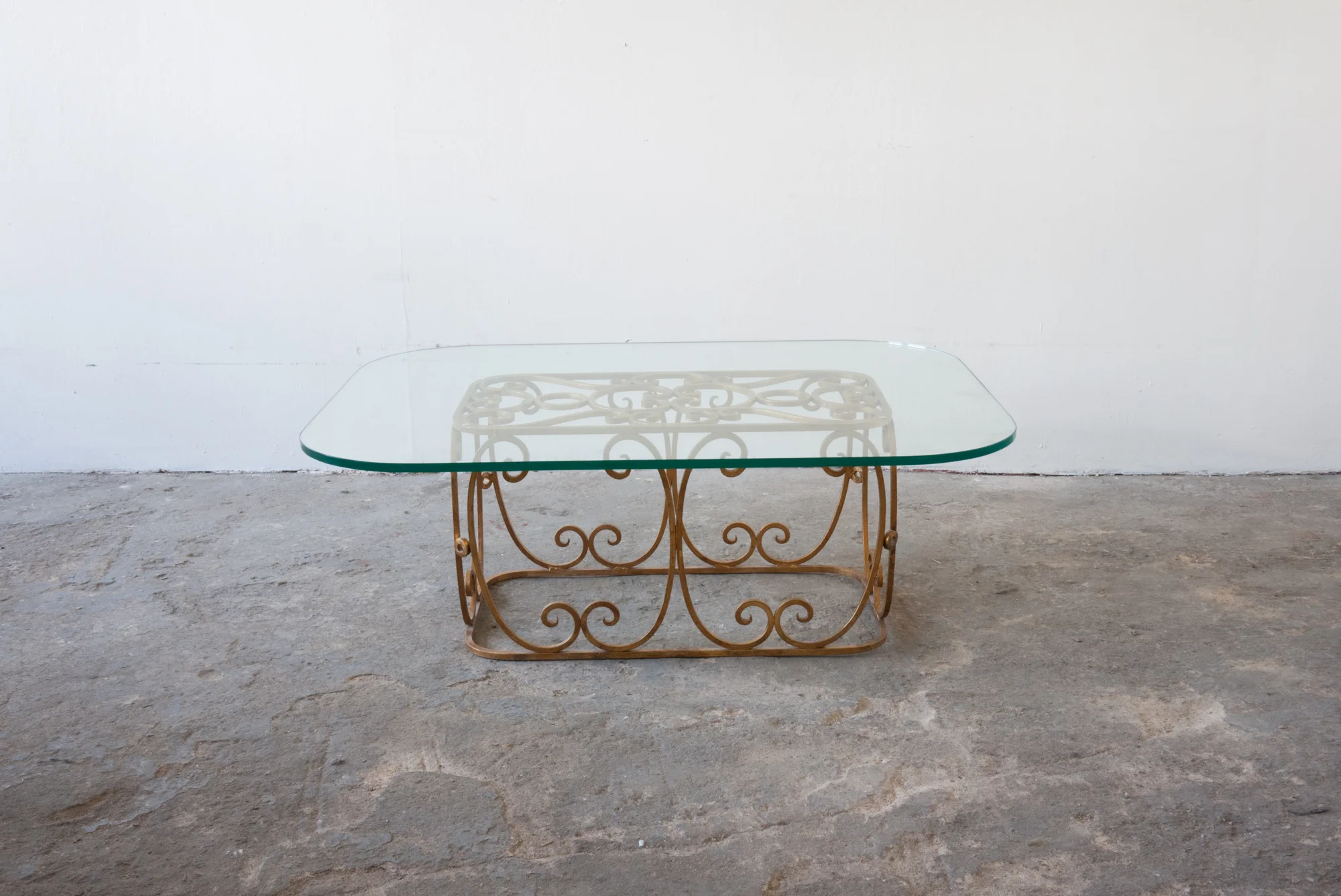 Gilded Iron and Glass Cocktail Table