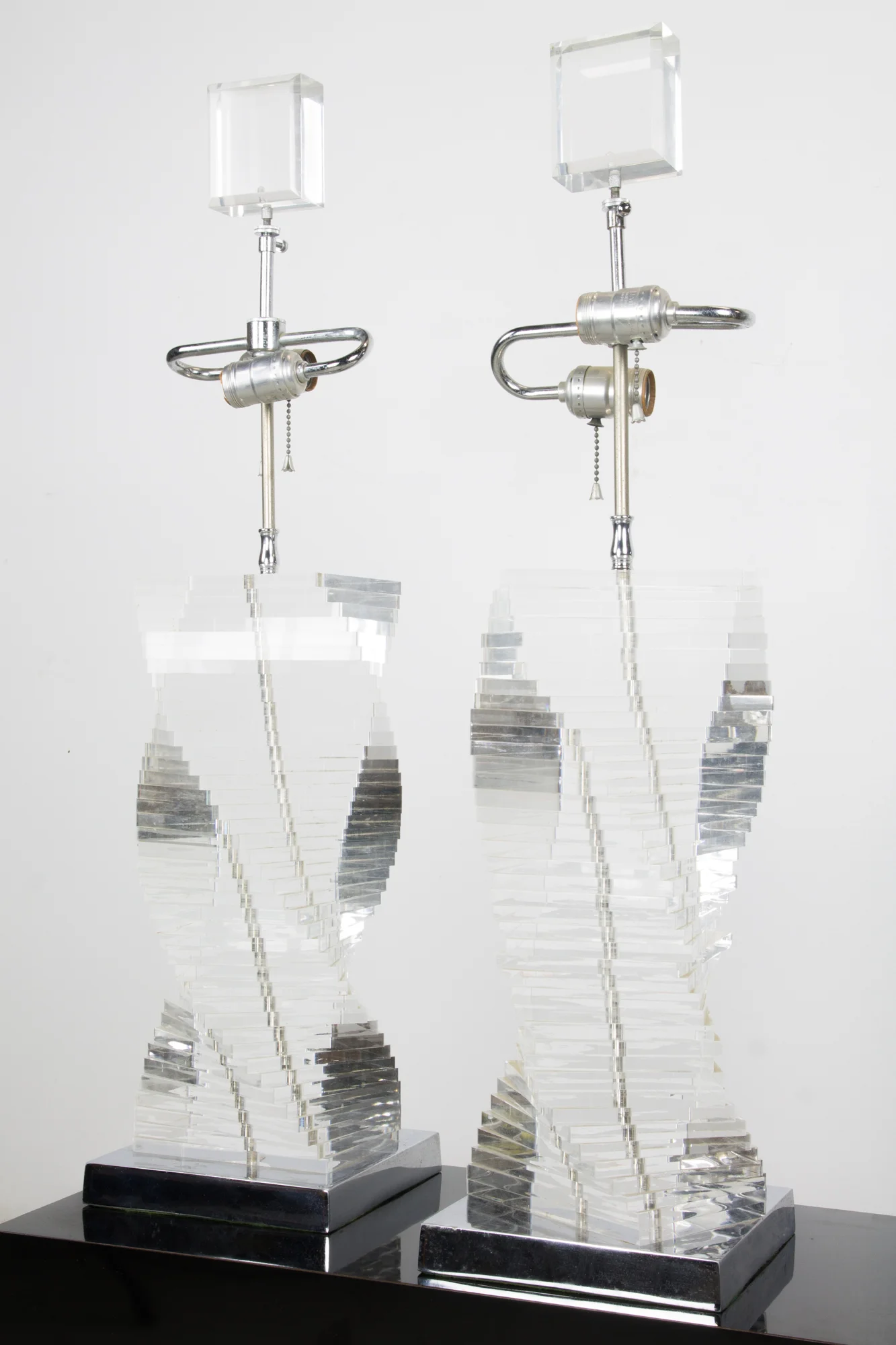 Pair of Stacked Lucite Helix Table Lamps