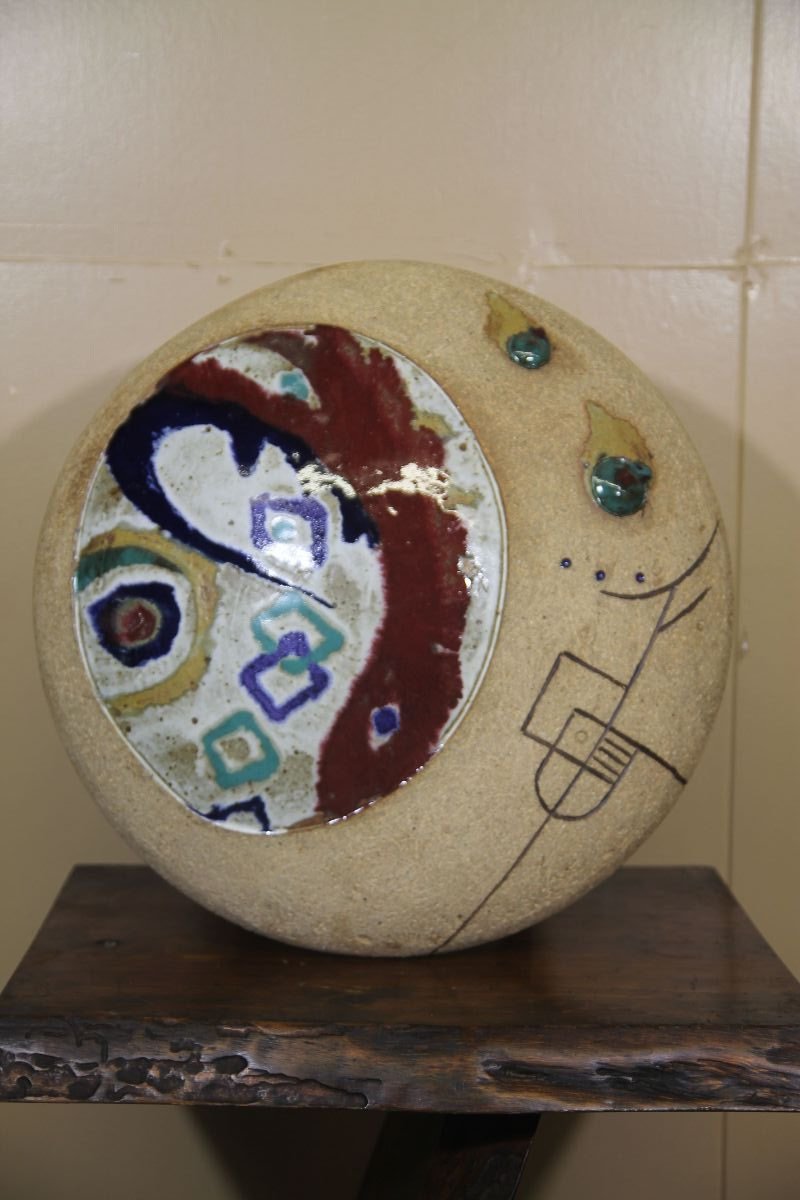 Oversized round floor vase by Ken Pick.