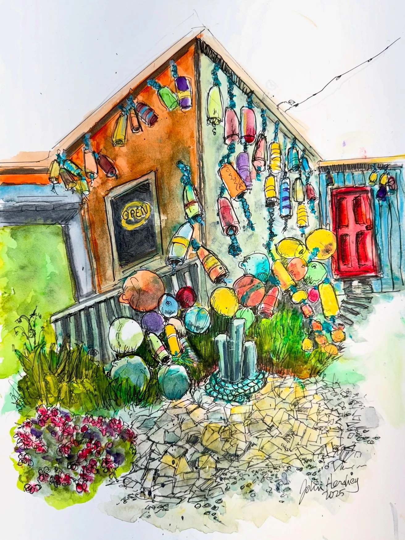 The Boathouse Bodega Bay watercolor