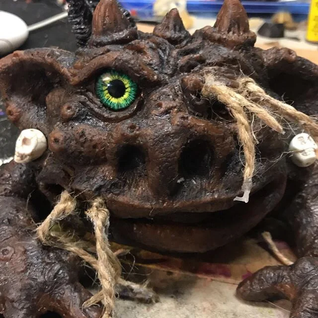 Finishing up on another #shrunkenhead #boglin  order one at www.totims.com #boglins #puppets #handmade #designertoys #fivepoints #clutter