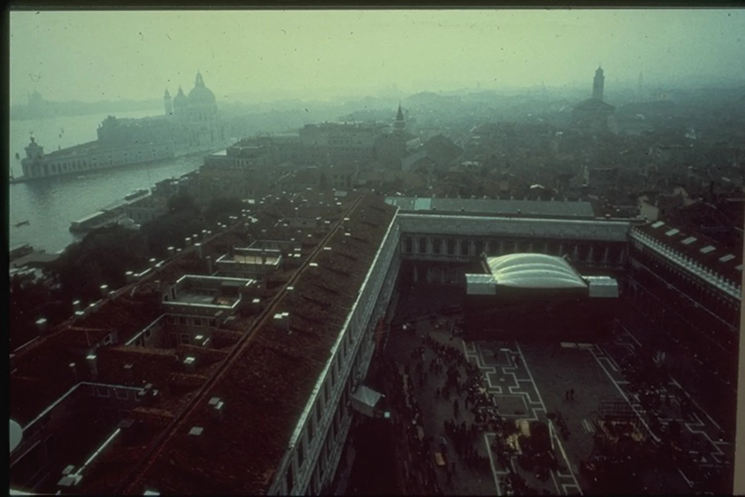 Paul McCartney in St. Mark's Square, Venice, 1976 - The first inflatable roofed stage.