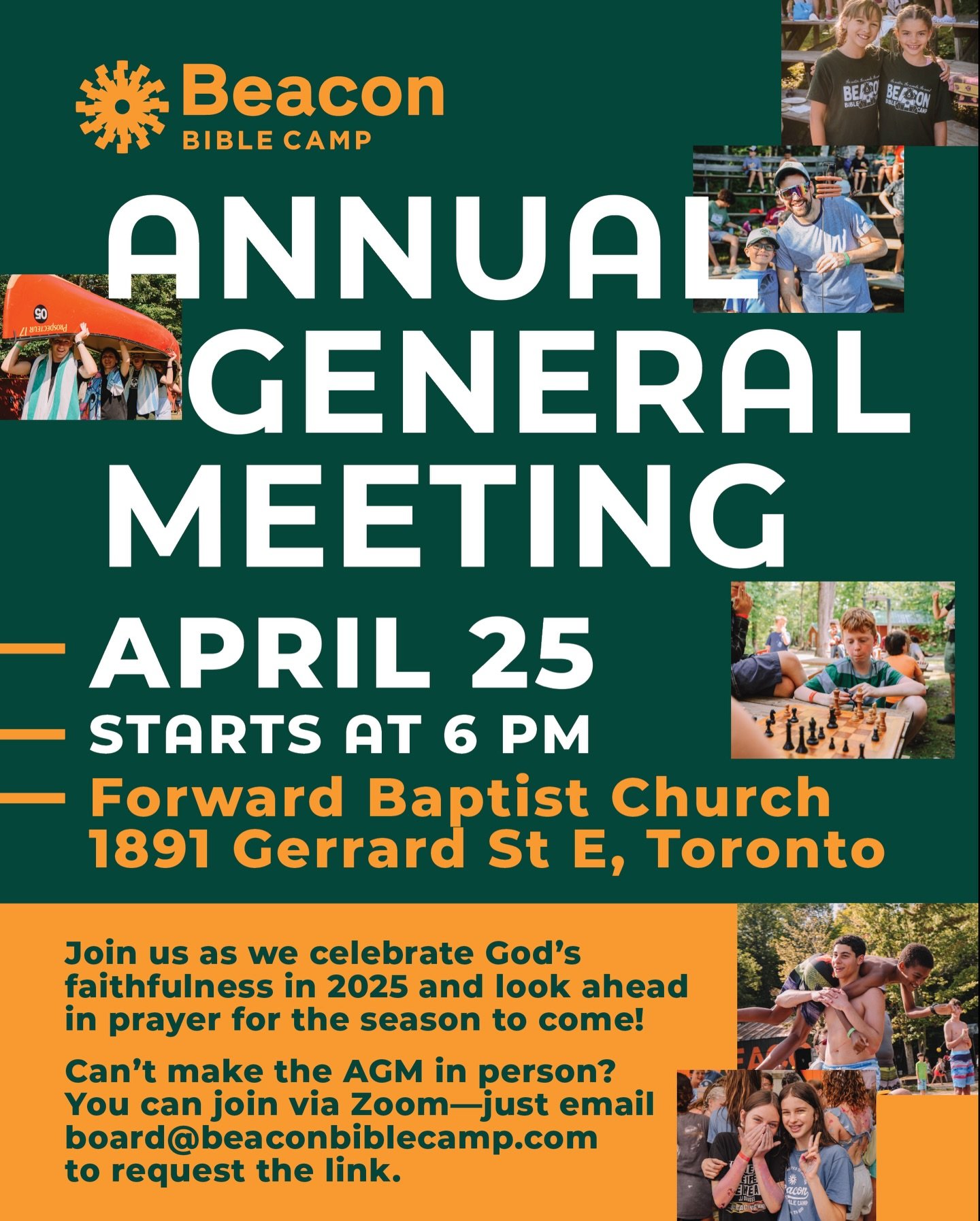 It&rsquo;s time for the 2026 Beacon AGM! Join us as we celebrate God&rsquo;s faithfulness in 2025 and look ahead in prayer for the season to come.

📆 Date:&nbsp;Saturday, April 25
⏰ Time: 6:00 pm
📍Location:&nbsp;Forward Baptist Church, 1891 Gerrard
