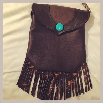 Savannah,GA: Black quality leather with insets and gold splatter painted fringe