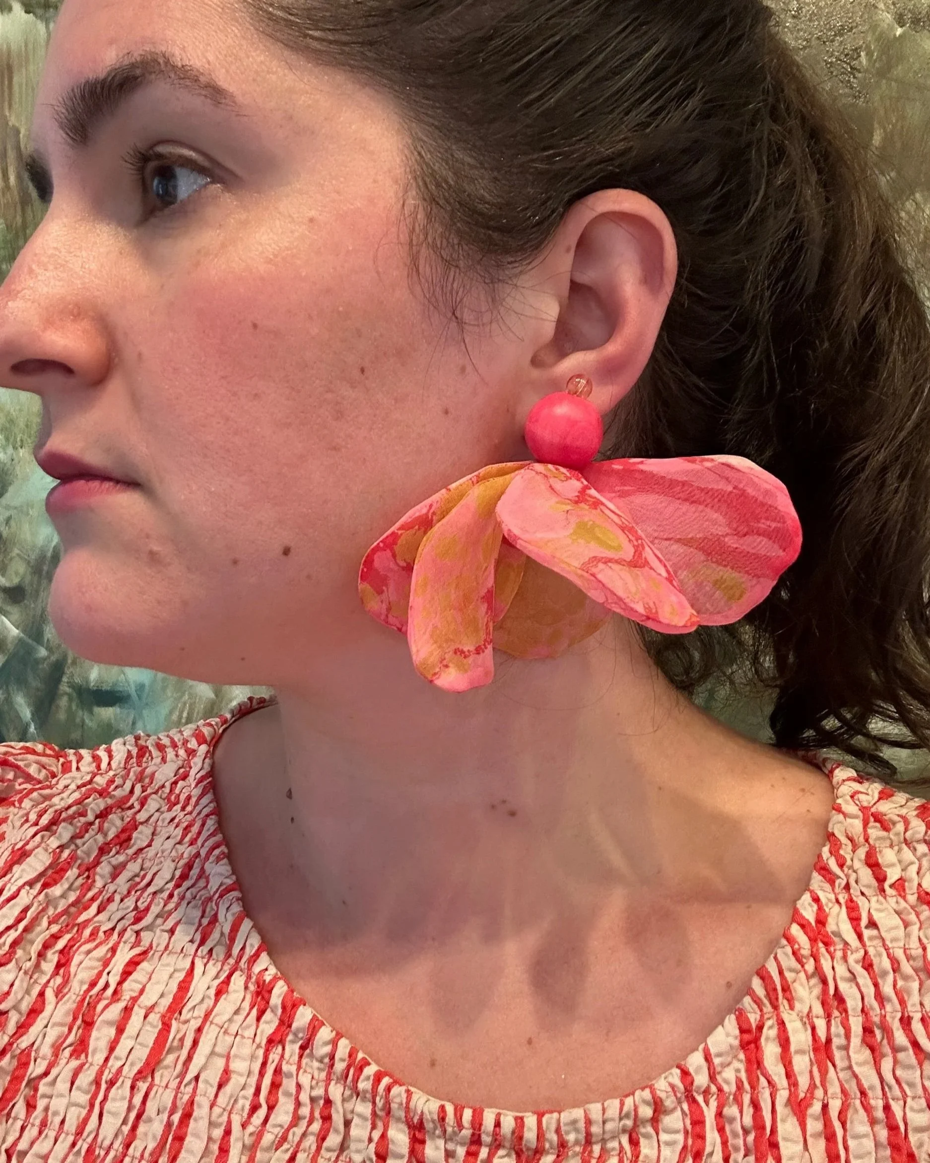 Silk Marbled Earrings-Rose