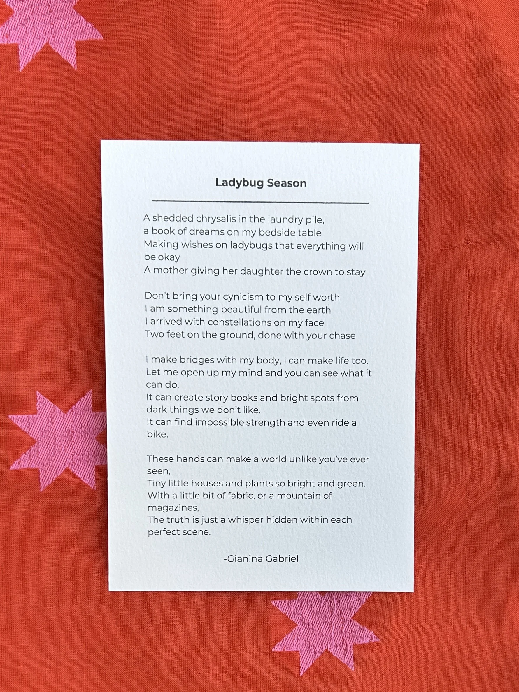 Ladybug Season Poem Print