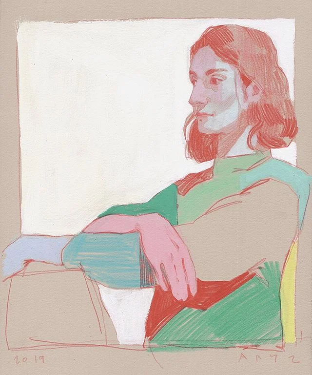 Composition study for a canvas, 2019.
Color pencil and gouache on paper.