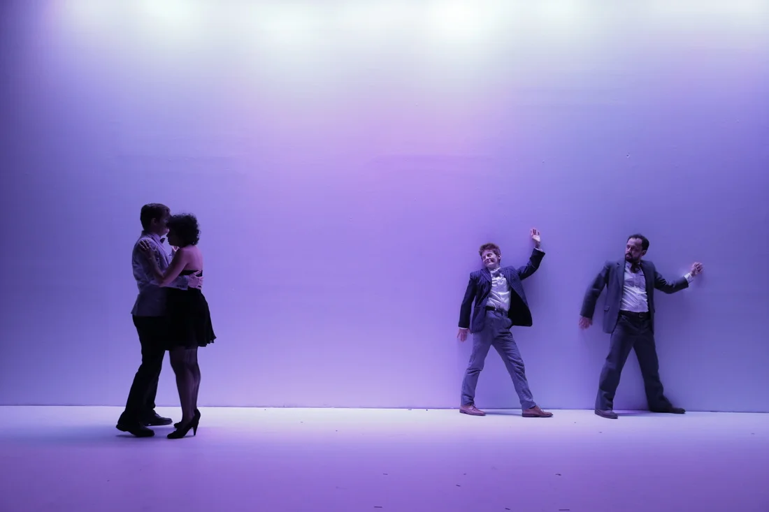 Greg Zuccolo, Larissa Velez-Jackson, Jess Barbagallo and Joshua William Gelb in The Floatones by Jim Neu. Directed by Catherine Galasso and Keith McDermott. Photo by Victoria Sendra. 