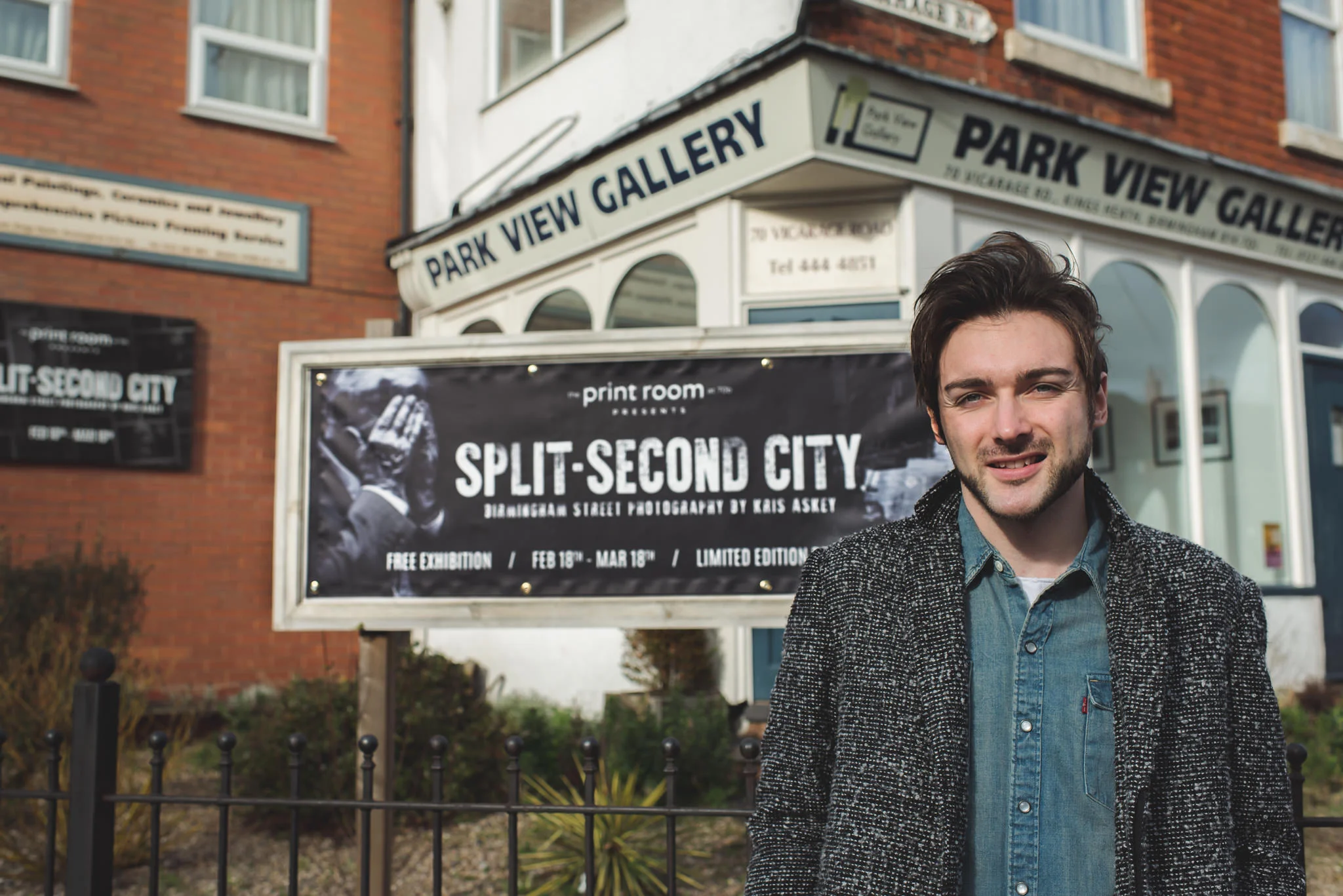 Kris Askey outside Park View Gallery in Kings Heath, Birmingham. Photo by Laura Fleming.