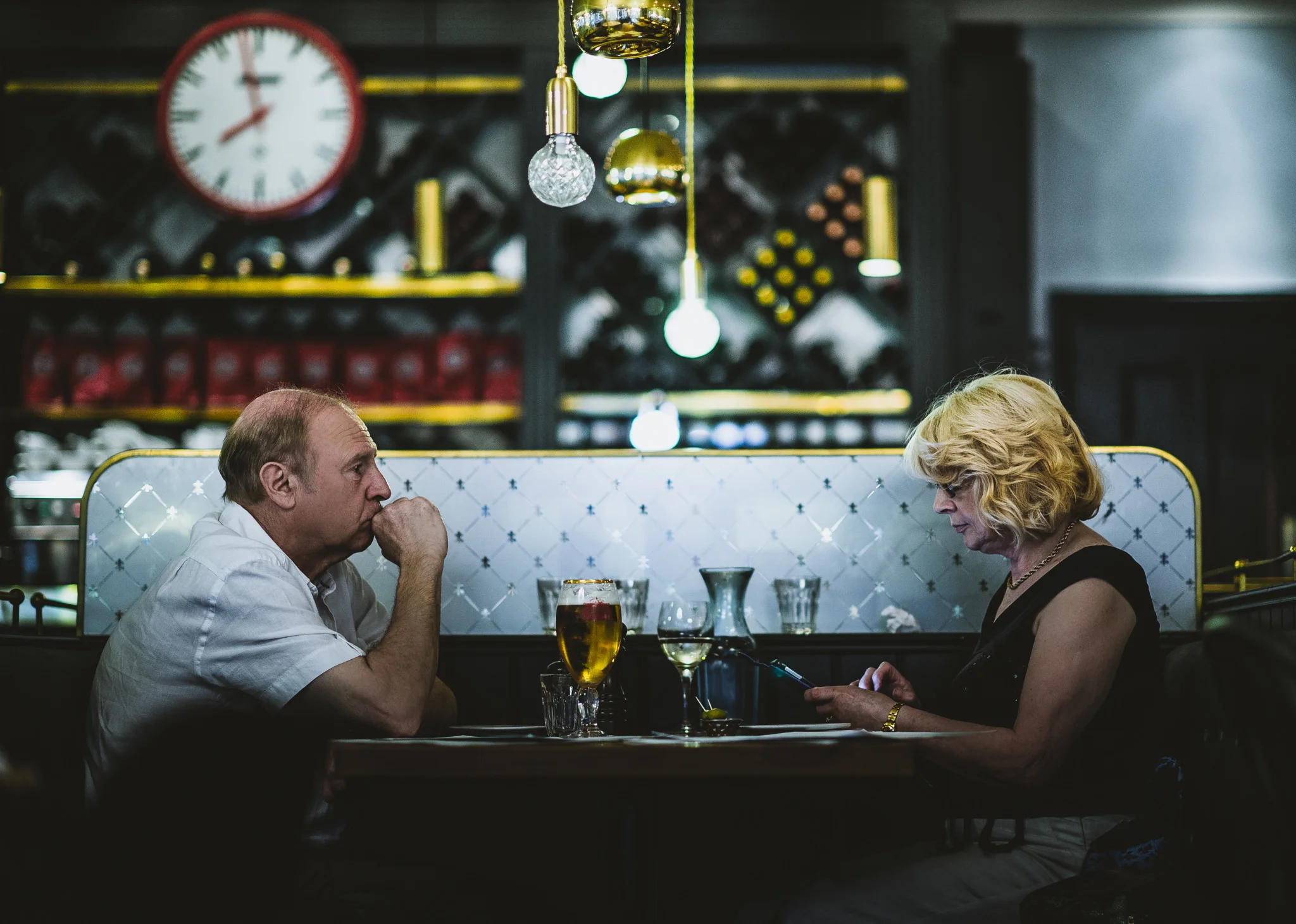Couple sitting at a restaurant in Birmingham.