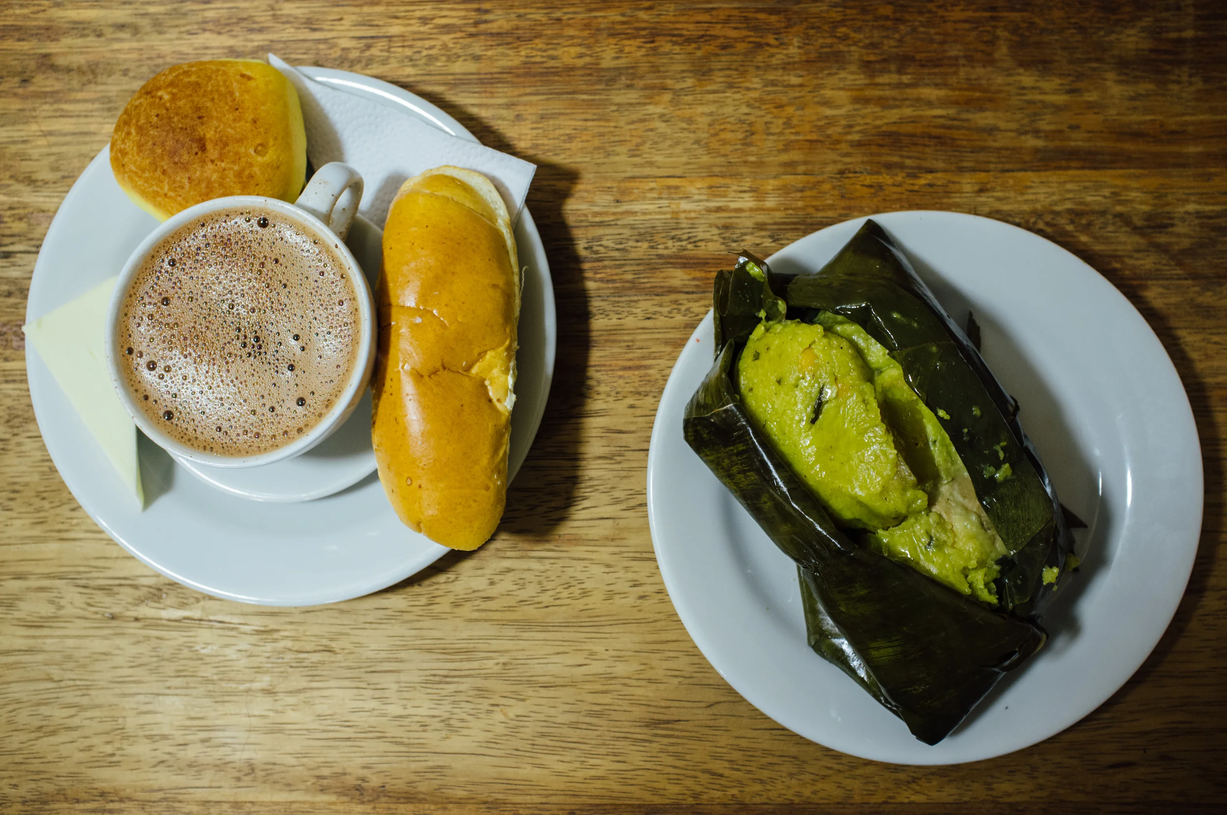 Chocolate completo and tamal at La Puerta Falsa