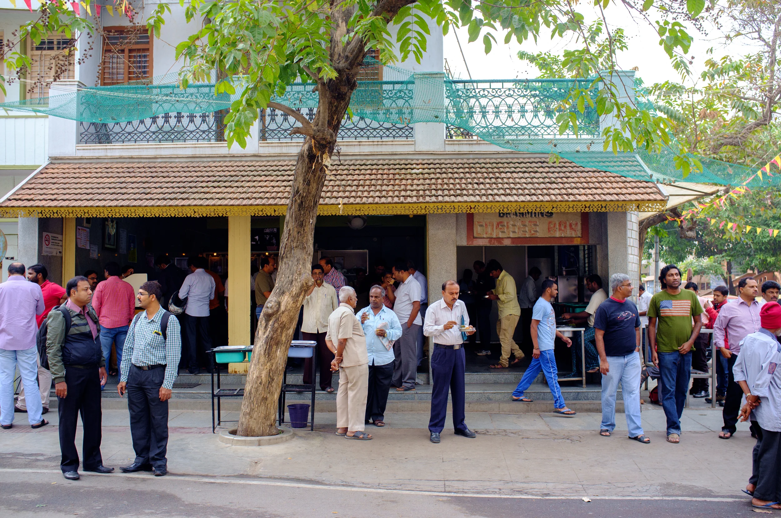 Morning scene outside Brahmin's Coffee Bar in Basavanagudi