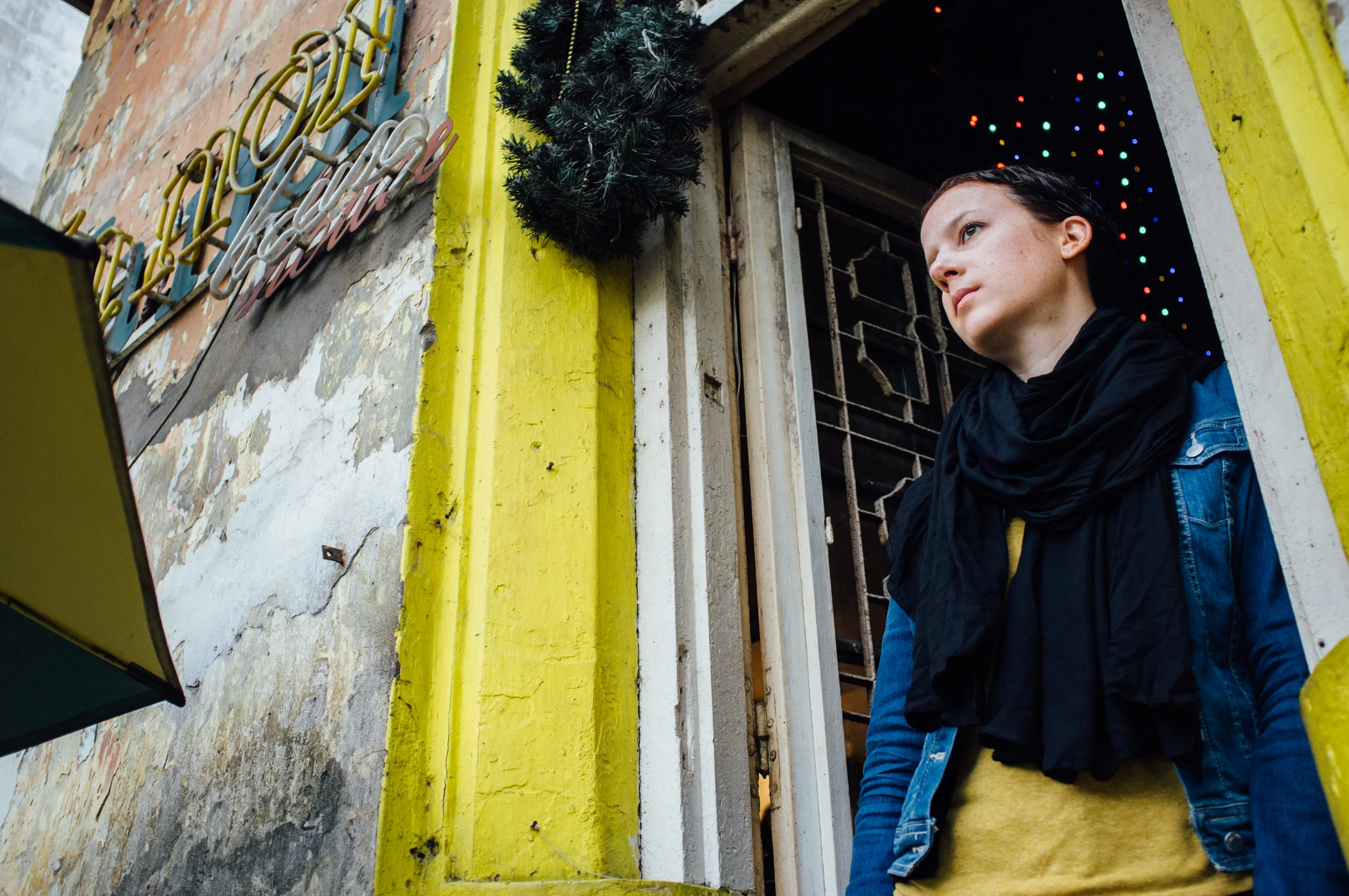 Hanoi, Northern Vietnam: Sarong pulling double duty as a scarf 