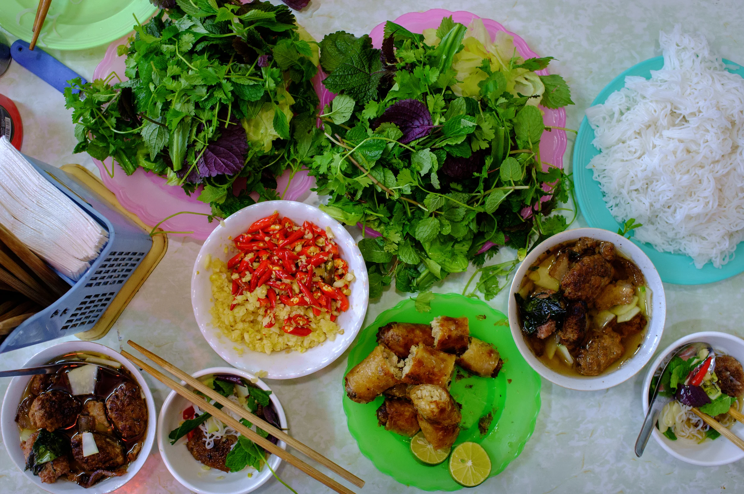 Fresh herbs are ubiquitous and accompany most meals