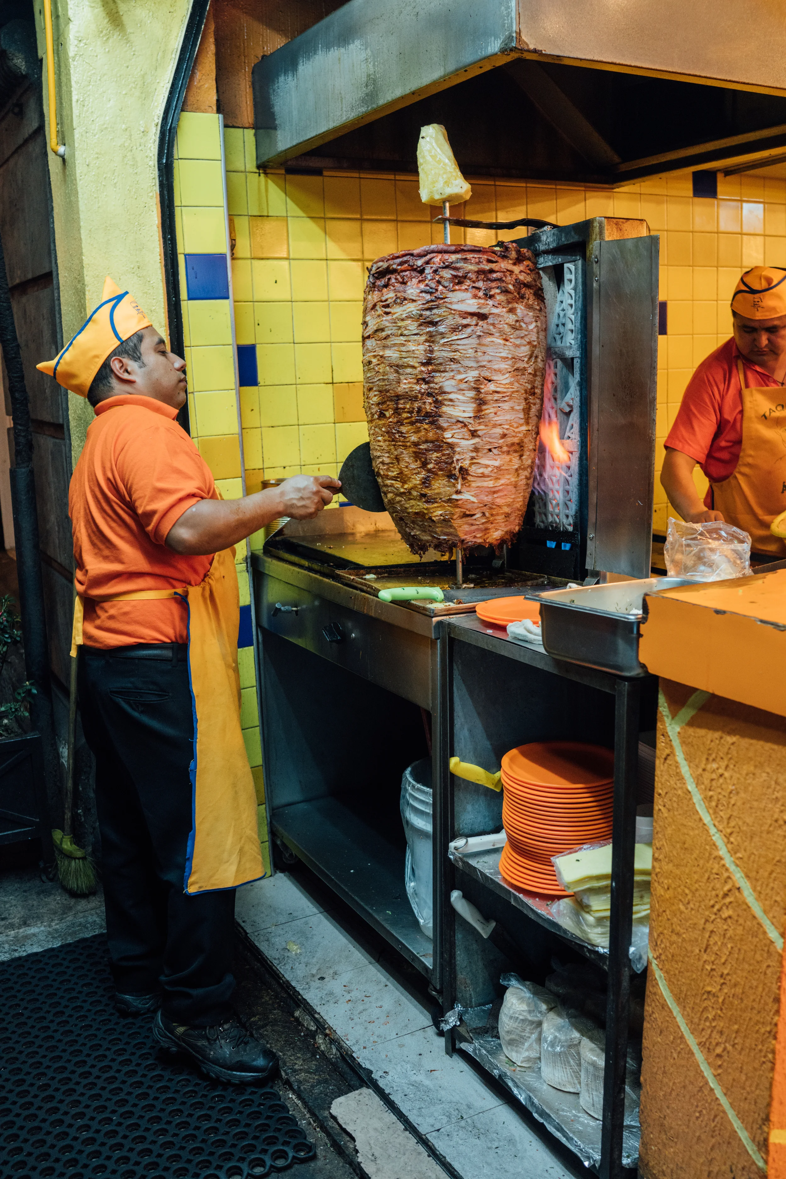 The al pastor spit at Tacos Álvaro Obregón