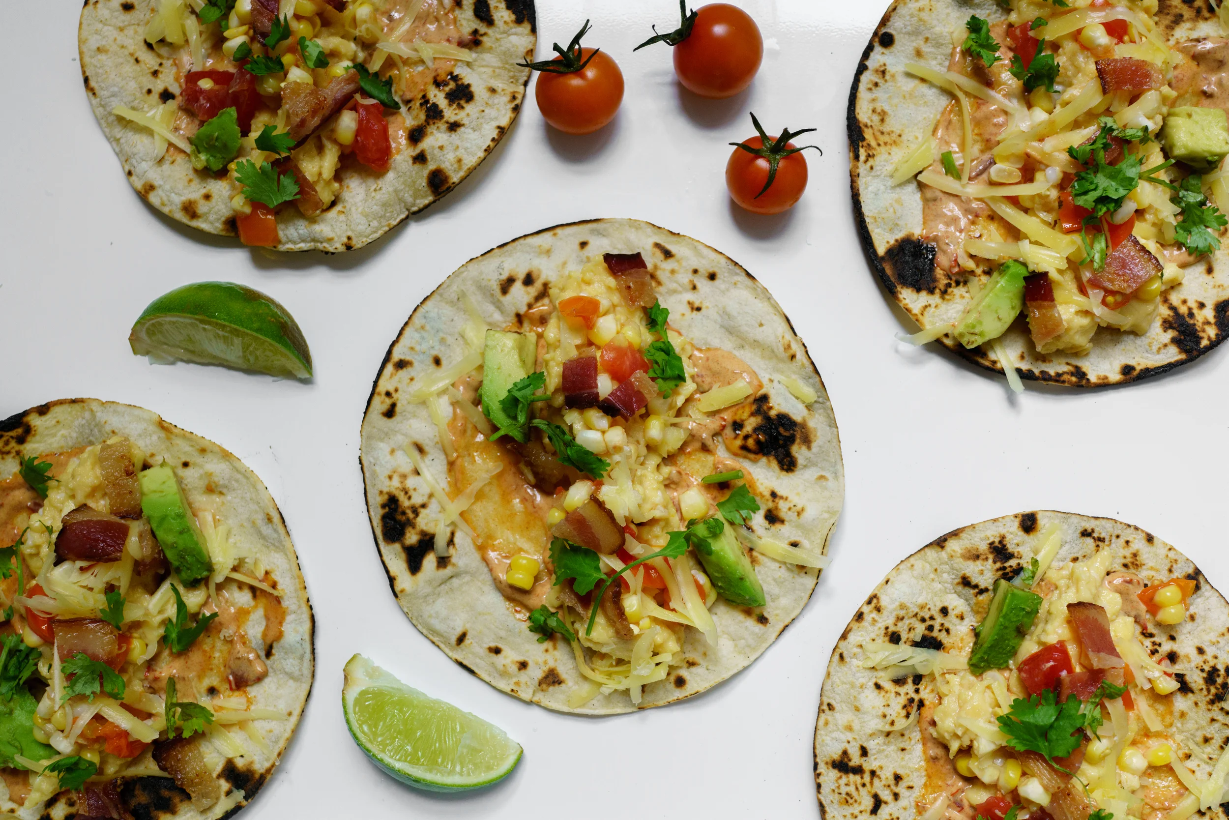 Breakfast tacos with a corn and tomato salsa 