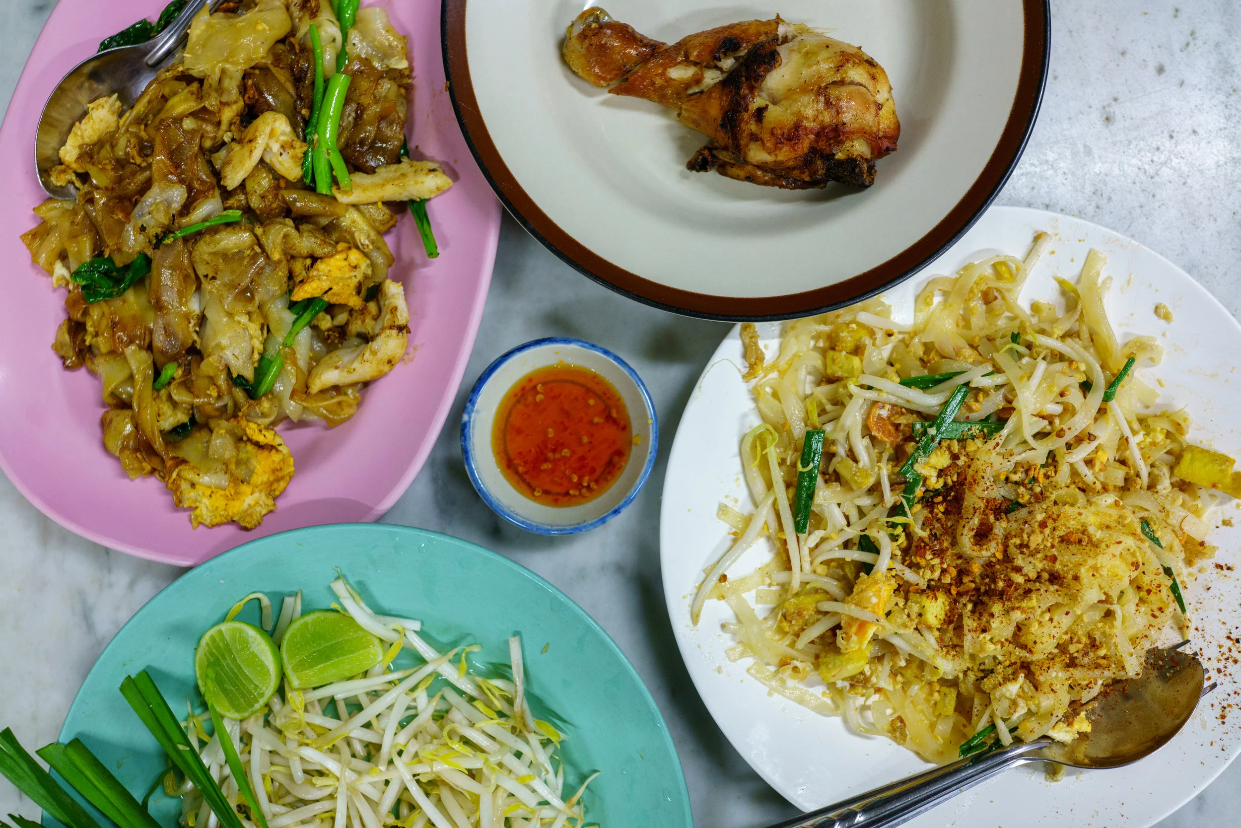 Pad see ew , gai yang , and pad Thai make a complete meal