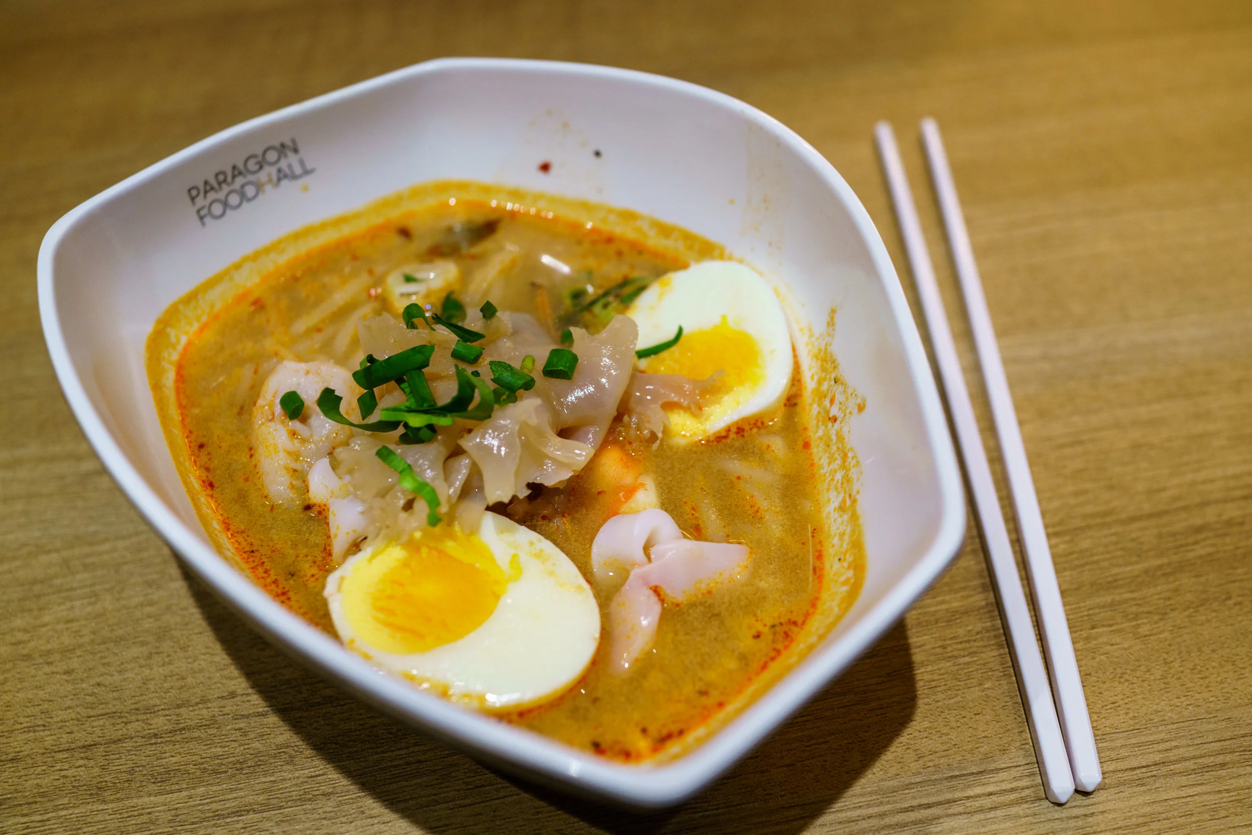 A slightly overpriced, but satisfying, bowl of tom yum talay at Siam Paragon Food Court