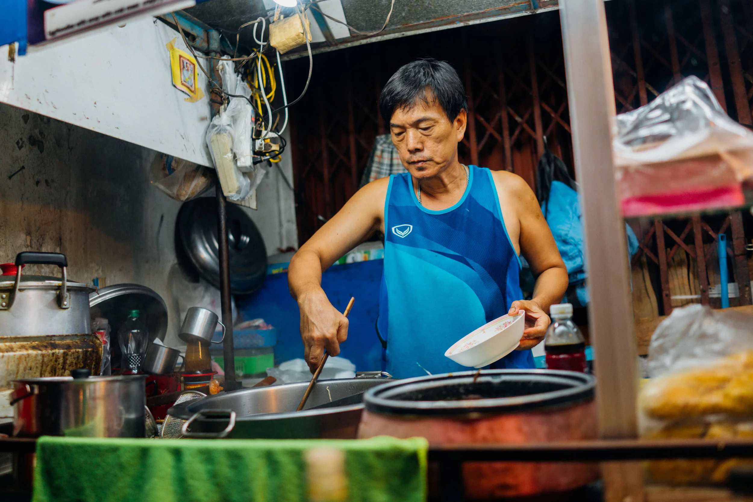 One of the last remaining vendors on Soi 38, once a happening street food night market; most have been forced to move due to construction