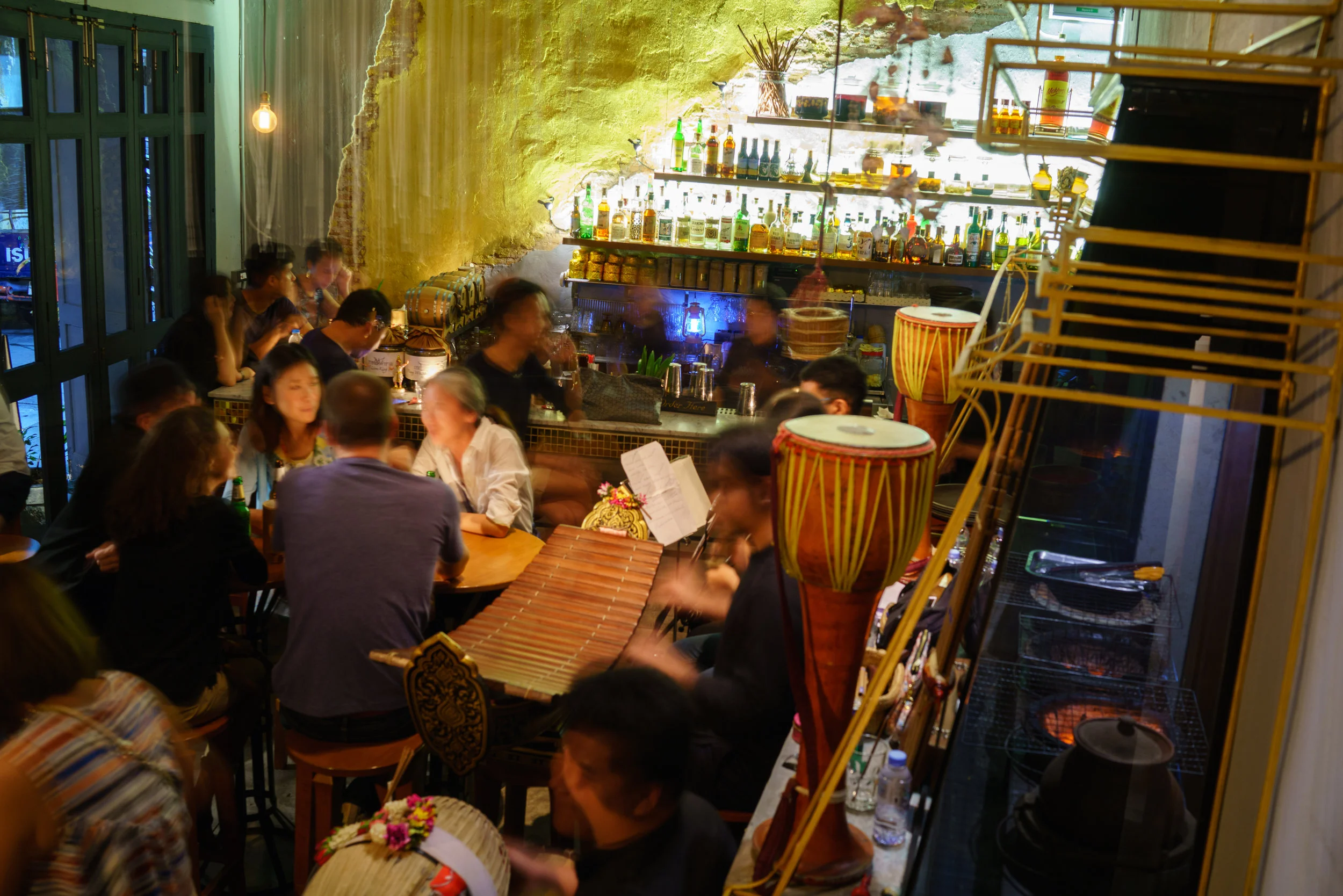 Aerial of Tep Bar guests and live traditional music