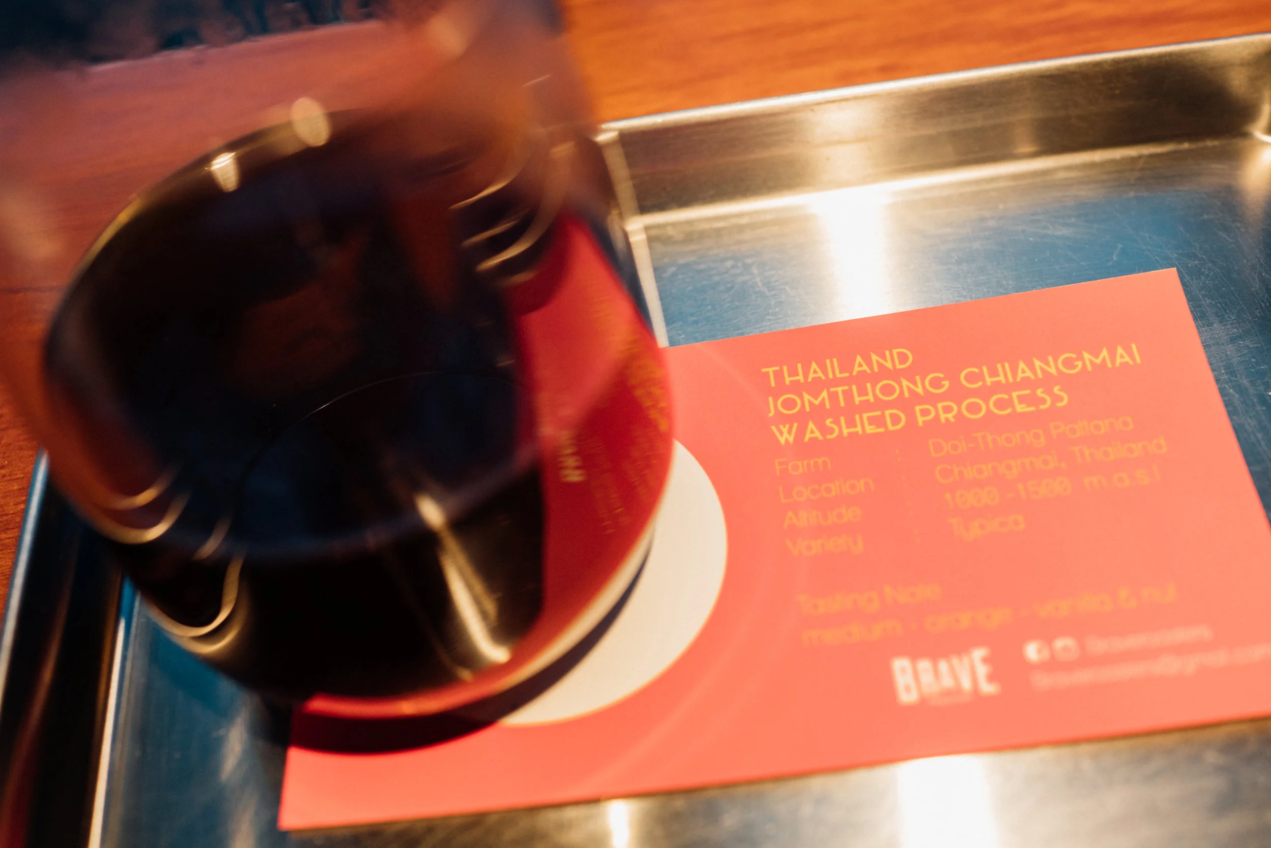 A pourover at I+D, with beans from Brave Roasters