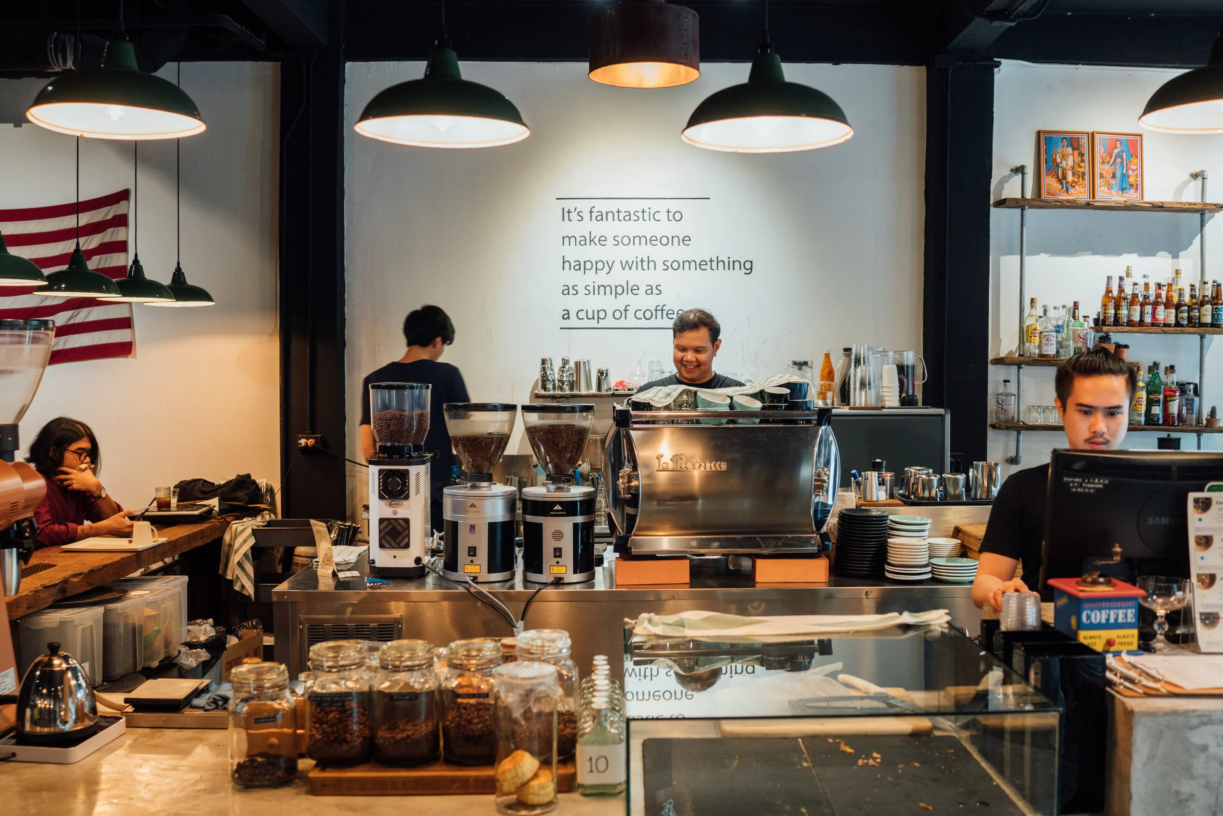 The busy bar at Factory Cafe in Bangkok