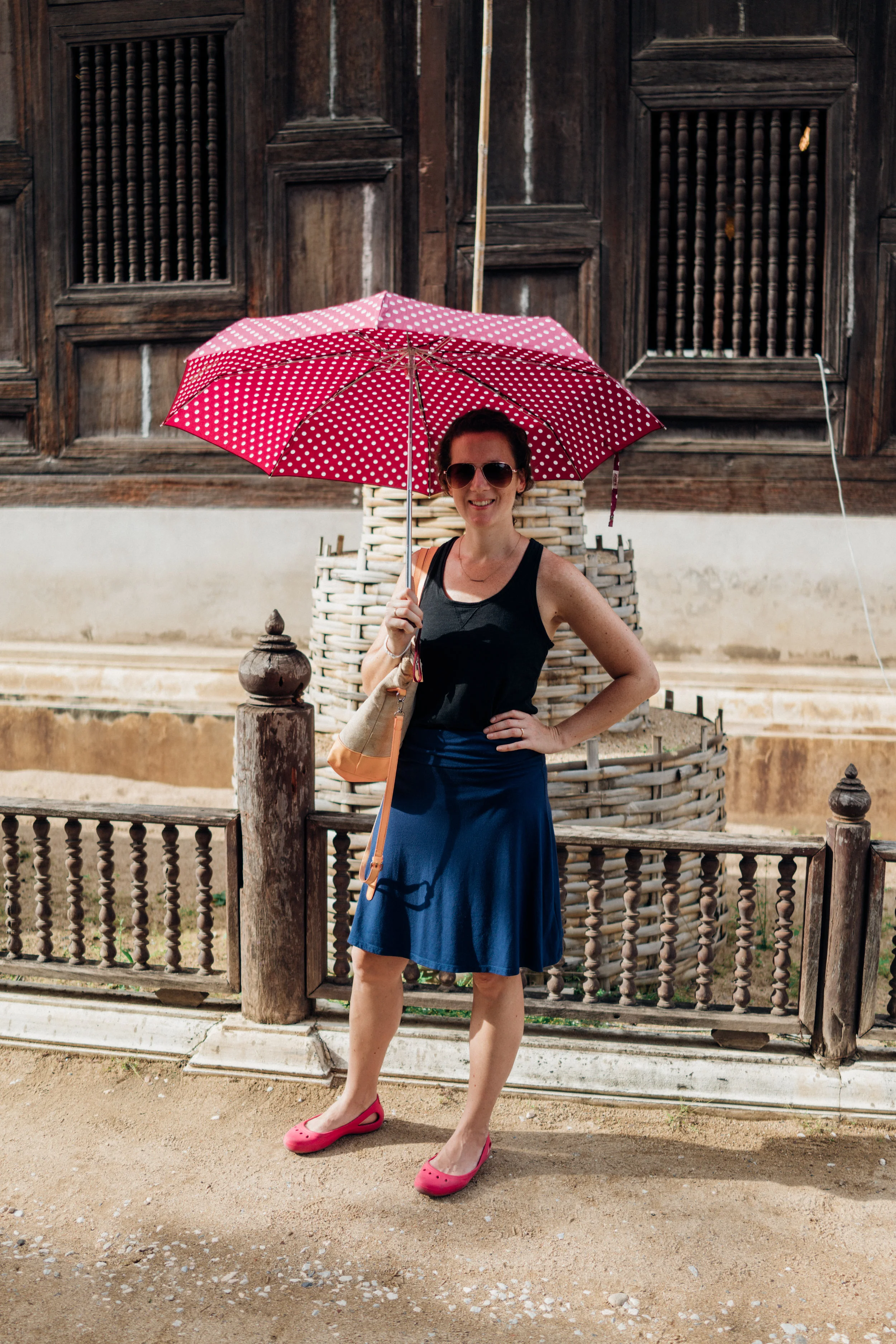Umbrella pulling double duty on a sunny day